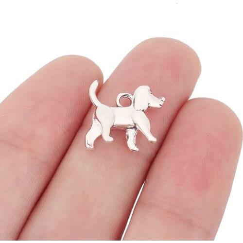 20 x Tibetan Silver Cute Dog 3D Charms Pendants for DIY Necklace Bracelet Jewelry Making Accessories 18x13mm