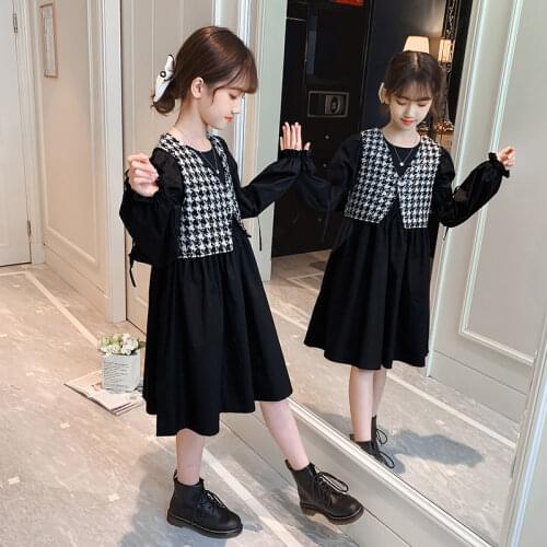 2021 Fashion Baby Girls Princess Clothing Sets Vest + Black Dress Spring Autumn Teen Girls Long Sleeve Vintage Children Clothes
