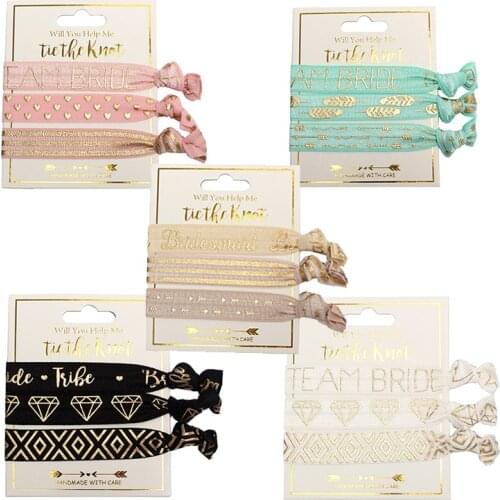 3Pcs Team Bride Tribe Bridesmaid Hair Tie Wristband Bracelet Bachelorette hen Party Wedding Bridal Shower decoration HL46