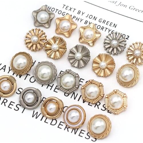5Pcs Pearl Metal Button Sliver Gold Shank Buttons For Women Clothes Round Vintage Decorative Button Sew Crafts Wedding Dresses