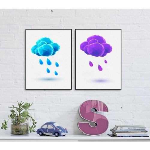 Abstract Triangles Polygonal Rainy Crystal Clouds Wall Art Print Poster , Creative Rainy Cloud Picture Canvas Painting