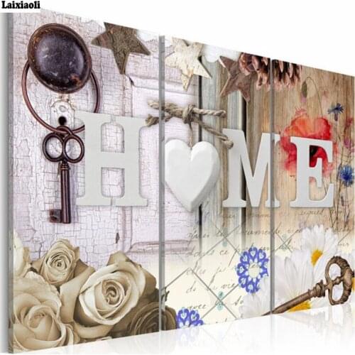 5D DIY diamond embroidery Home sweet Home diamond painting Cross Stitch full square round Rhinestone mosaic decoration gift 3pcs
