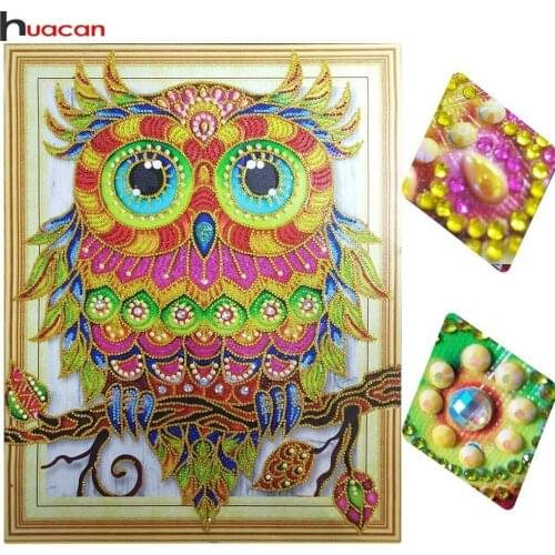Huacan Diamond Painting Animal Special Shape Diamond Embroidery Owl Paint With Diamond Picture Of Rhinestones Mosaic 40x50cm