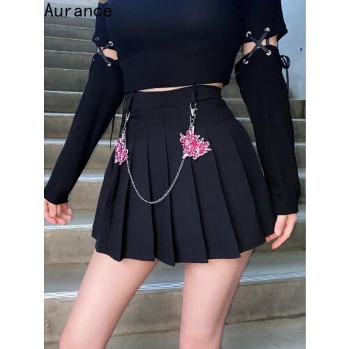 Aurance Women Fashion Skirt Preppy Style Black High Waist Chic Student Pleated Skirts Harajuku Uniforms Girls Dance Skirts 2021