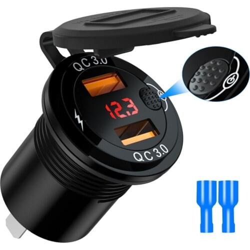 Digital Display Voltage Car Charger Practical Aluminum Alloy 3.4A Super Fast Charging Dock with Mechanical Switch Dual USB QC3.0