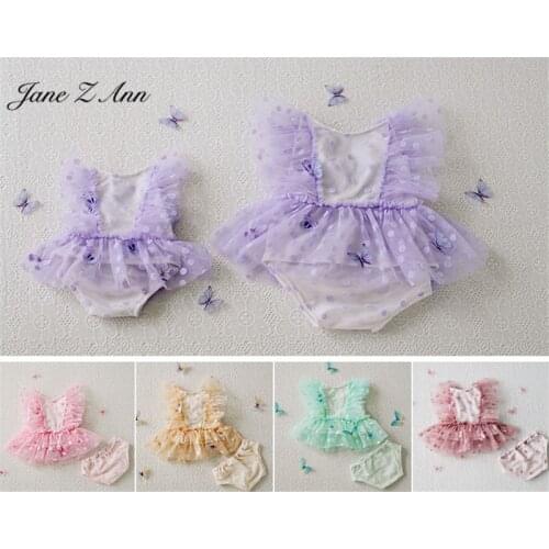 Butterfly flying flower fairy polka dot net yarn princess dress 100 days 1 year baby photo newborn photography props