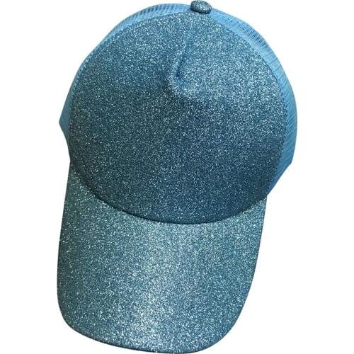 Fashion Women Anti Sun Glitter Mesh Adjustable Ponytail Hat Cotton Baseball Cap