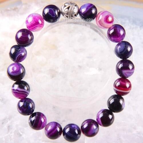 Bracelet 6 8 10MM Natural Stone Gem Round Beads Stretch Purple Veins Onyx Bangle Charm Strand Fashion Jewelry 8"