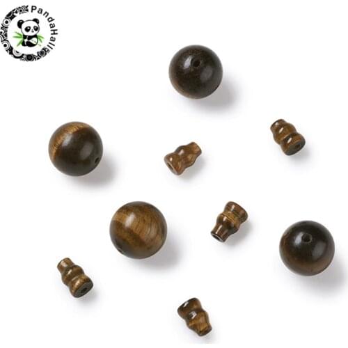 Pandahall 10 Sets 8/10/14mm 3 Hole Guru Beads Natural Tiger Eye Buddhist Beads Buddha for Jewelry Findings Hole: 1~2mm
