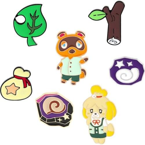 HOSENG 7Pcs/Set Cartoon Cute Animals and Plants Alloy Creative Brooch Animal Crossing Game Bear Little Yellow Dog Branch HS_868