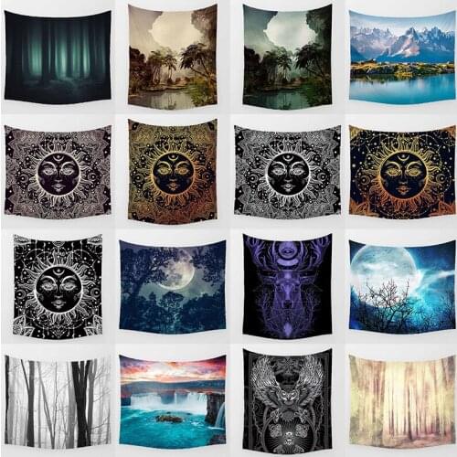 Illustration of the night with a fool moon background wall decor feather wall art tapestry rectangle wall hanging tapestry