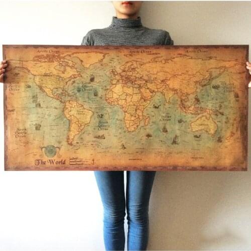 71*36cm World Map Vintage Journal Poster Retro World Globe Map Personalized Atlas Poster Decoration For Office School Maps