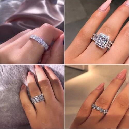 4 Style Hot Sale Luxury Jewelry 925 Sterling Silver Pave White Clear AAAAA Cubic Zircon Eternity Fashion Women Wedding Band Ring