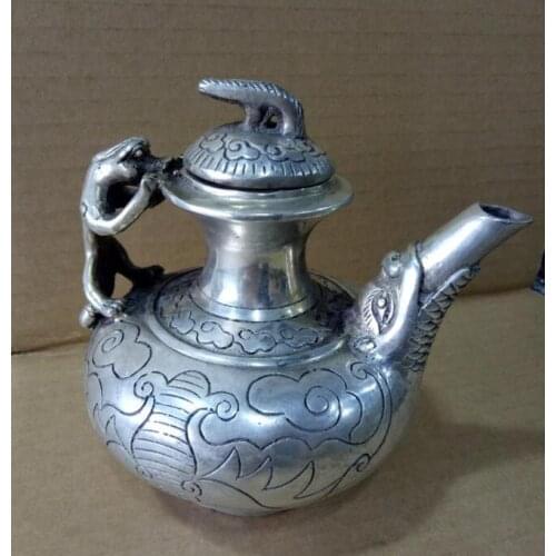 Collection of vintage silver pure copper and bronze wares brass wine pots Longfu ornaments