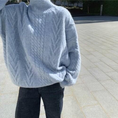 Korea Women Autumn Winter Turtleneck Twist Wool Sweater Long Sleeve Loose Knitted Pullovers Plus Size Casual Jumpers