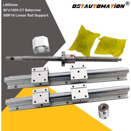 Linear Round Support SBR16 ball screw SFU1605 865mm + SBR16UU + BK12 BF12 support + DSG16H + 6.35mm x 10mm coupler for CNC Part