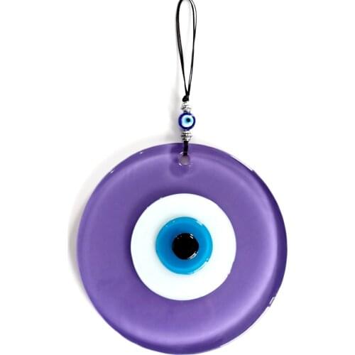 Handmade Opaque Glass Wall Ornament with Lilac Color Evil Eye Beads