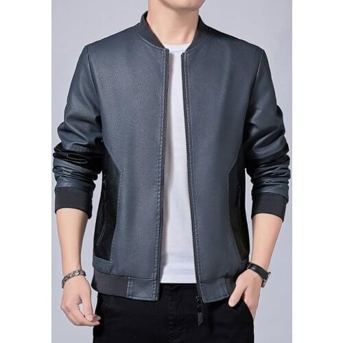 2021 Autumn/Winter Korean Men Faux Leather Motorcycle Jackets Men‘s Slim Fit Outwear PU Leather Coats Male 2 Colors M-4XL P3031