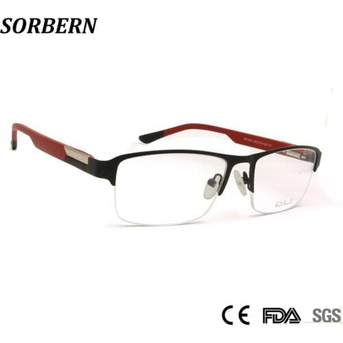SORBERN Men Optical Frames Myopia Glasses Alloy Metal Business Eyeglasses Half Rim Prescription Eyewear Male Nerd Glasses