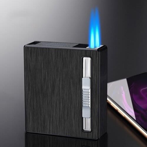 Unusual Portable metal cigarette case 20pcs Cigarettes Holder Box creative fuel Lighter Alloy Automatic Windproof Gadget For Men