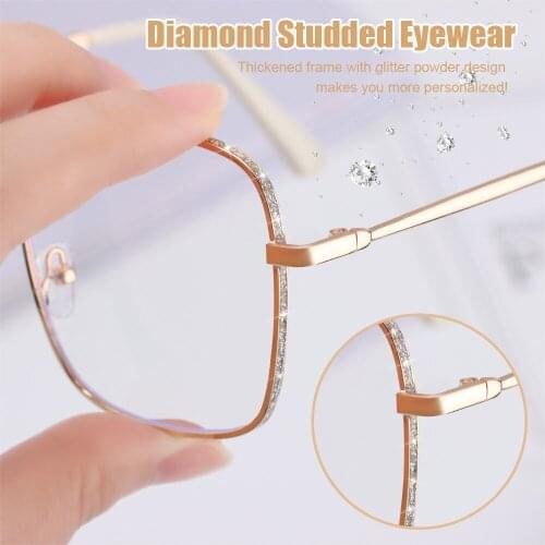 New Classic Metal Myopia Glasses women Men Fashion Diamonds Decor Flat Mirror Eyewear Oversized Square Short Sighted Glasses