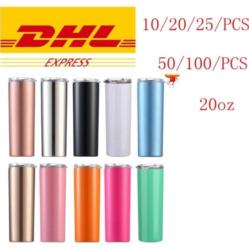 Wholesale 20oz 10/20/25/50/100 pcs 20oz Skinny Tumbler Beer Cup With Lid Straw Coffee Wine Cup Double Wall Vacuum Insulated Mug