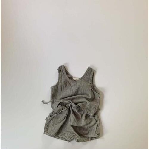 2020 Wholesale New Boys Girls 2 Pcs Set Shirt+Shorts Cotton Linen Kids Suits 1-6t QA747