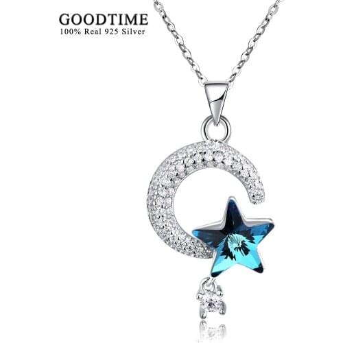 Necklace 925 Sterling Silver Star Crystal Moon Pendant Necklace Sterling-Silver-Jewelry Classic Necklaces For Women Fine Jewelry