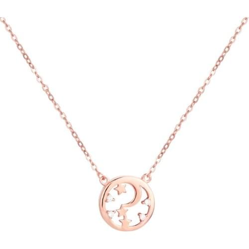 SILVERHOO 925 Sterling Silver Round Star Moon Pendant Necklace For Women Cute Crystal Zircon Choker Necklace Silver Jewelry Gift