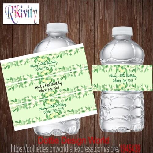 Personalized Green Leaves Wedding Water Bottle Labels Wine Champagne Stickers Candy Bar Wrapper Baby Shower Birthday Party Favor