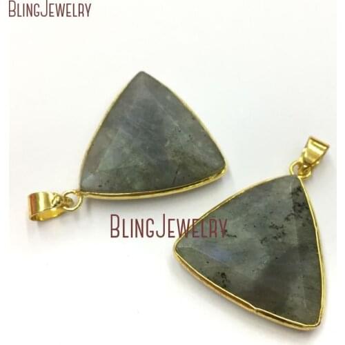 Labradorite Cushion Cut Triangle Pendant Trillion Pendant Gold Dipped Labradorite Charm PM13539