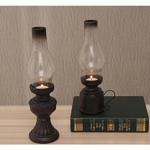 Retro Kerosene Lamp Candlestick Resin Ornament Vintage Candle Holders, Decorative Candle Lanterns, 9.84inch/12.2inch Height