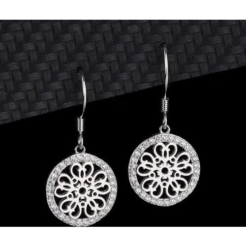 European And American Fashion Hollow Plum Flower Earrings S925 Sterling Silver Fashion Round Long Micro-set Earrings