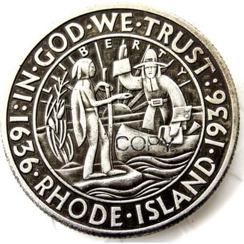 USA 1936 Rhode Island Commemorative Half Dollar Silver Plated Copy Coin