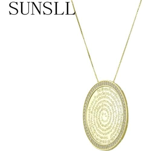 SUNSLL new gold copper necklace zirconia necklace round necklace pendant for women necklace religious jewelry necklace pendant