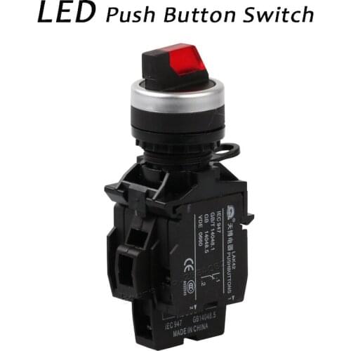 22mm illuminated Selector Rotary Push Button Switch LED Lamp Silver Plated Contact Lock Fixed LAK42-11XD/21 2 Position