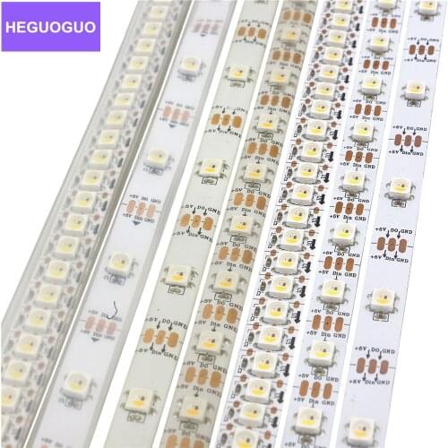 SK6812 RGBW RGBWW (similar ws2812b) 4 in 1 30/60/144 leds/pixels/m individual addressable led strip Black PCB IP30 IP65 IP67 5V