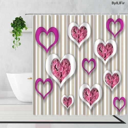 3D Rose Love Shower Curtains Romantic Home Decoration Background Bathroom Bath Curtain Set Waterproof Bathtub Screen With Hooks