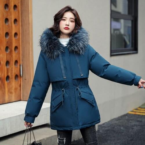 ISENMAL Ladies Wool Liner Thicken Hooded Parkas Women Slim With Big Fur Collar Outerwear Autumn Winter Jacket Women Coat
