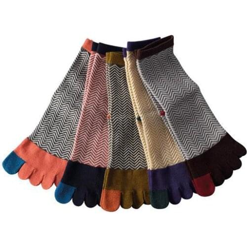 Womens Autumn Five Finger Socks College Pure Cotton Mens Middle Tube Split Toe Short Socks