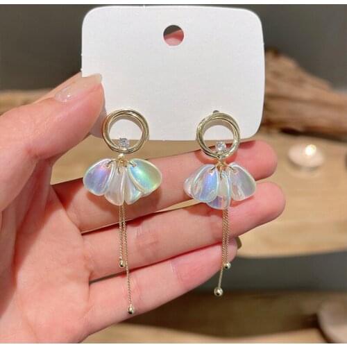 MENGJIQIAO Korean Elegant Pearl Flower Drop Earrings For Women Girls Fashion Metal Circle Tassel Boucle D'oreille Jewelry Gifts