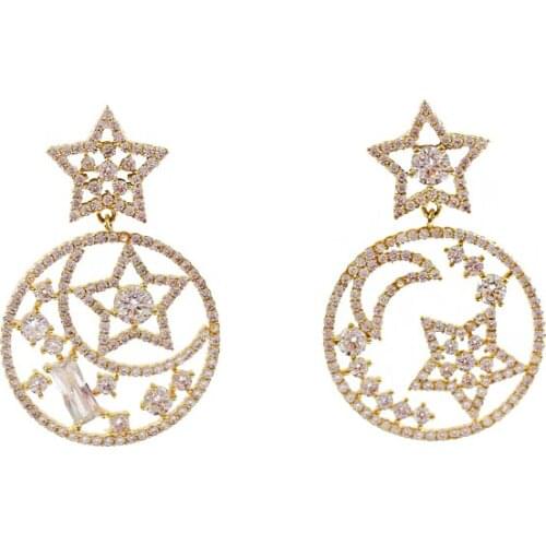 LANFLORA Trendy zircon women stars stud earrings for birthday gift copper alloy cheap factory shop earrings wholesale price