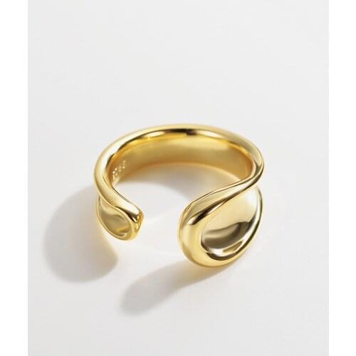 S925 Sterling Silver Folded Opening Irregular Wide Ring Europe Handmade Concave Convex Irregular Rock Open Wide Ring For Women