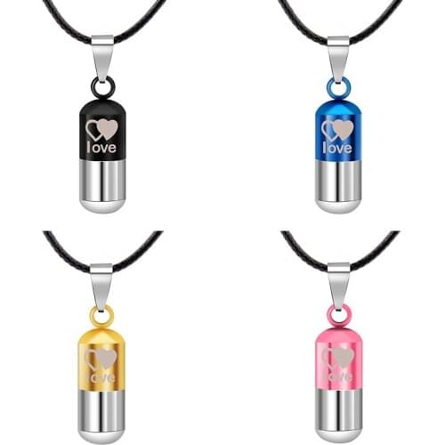 1PC Stainless Steel Pill Shaped Pendant Charms Necklace Multi-colors I love Essential Oil Bottle Necklace Openable 2021