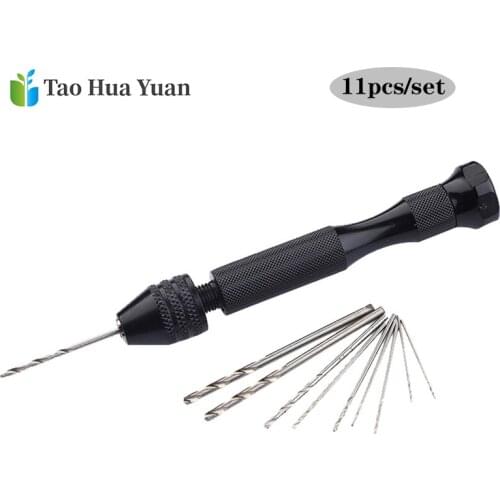 11pcs Mini Micro Aluminum Hand Drill With Keyless Chuck Woodworking Drilling Hand Drill Rotary Tools HSS Twist Drill Bit Set AAA
