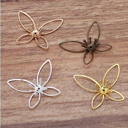 20pcs 21x25mm Claw Flower Spacer Filigree Jewelry Spacer Flowers Charms Loose Bead End Caps for DIY Jewelry Findings Handmade