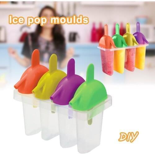 4 Frozen Freezer Pop Lolly Yogurt Ice Cream DIY Maker Juice Popsicle Mould Tool Ice Cream Pop Mold With Cover Ice Cream Makers
