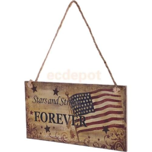 American USA Patriotic Wooden Hanging Plaque Sign-Stars and Stripes FOREVER
