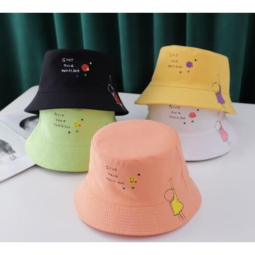 CANZE Children Bucket Hats Letter Print Cute Unisex Cotton Kids Caps Summer Sunscreen Boys Girls Sun Hats Outdoor Fisherman Hat