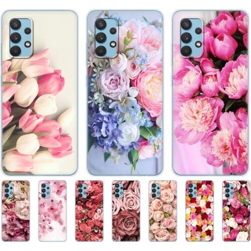 Case For Samsung Galaxy A32 A42 A52 A72 4G 5G S21 plus Note 20 ultra phone back Cover coque bumper Flower Rose Peony